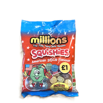 Millions Squishies American Sour Mix – UK Jelly Sweets Blue Raspberry, Apple, Grape & Cherry (UK)