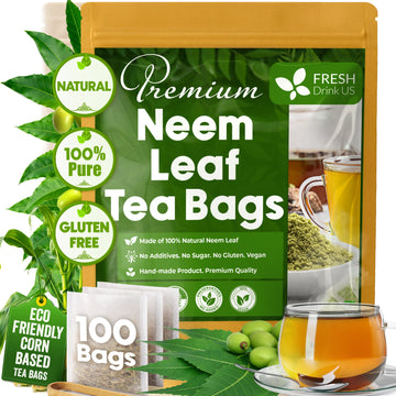 Neem Leaf Tea Bags, 100% Natural and Pure from Neem Leaves. Loose Leaf Neem Herbal Tea. Neem Leaf Tea. No Sugar, No Caffeine, No Gluten, Vegan.