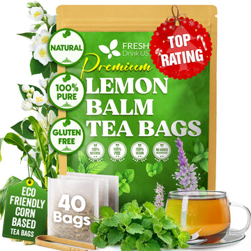 Premium Lemon Balm Leaf Tea Bags, 100% Natural & Pure from Lemon Balm Leaves. Loose Leaf Lemon Balm Herbal Tea. Lemon Balm Leaf Tea. No Sugar, No Caffeine, No Gluten, Vegan.