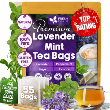 Premium Lavender Mint Tea Bags. 100% Natural, Blend of Lavender, Peppermint, Sage and Licorice.