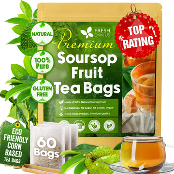 Premium Soursop Graviola Fruit Tea Bags, Tea Powder, 100% Natural and Pure from Soursop Fruits, Handmade, Made With Natural Materials-Corn Fiber Tea Bag, Sugar/Caffeine/Gluten Free, Hoja Guanabana Tea