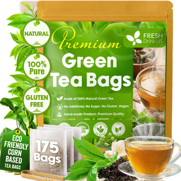 Premium Green Tea Bags, 100% Natural & Pure from Green Tea. Green Herbal Tea. No Sugar, No Gluten, Vegan