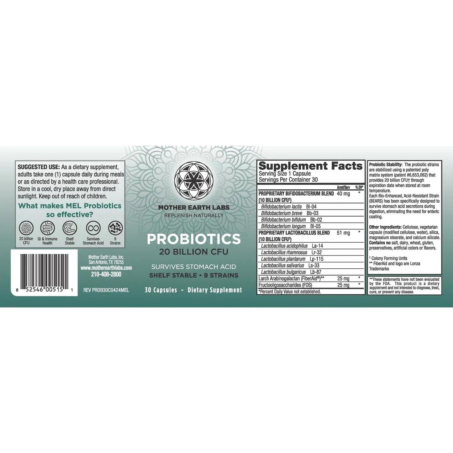 Mother Earth Labs Probiotics - 30 Capsules