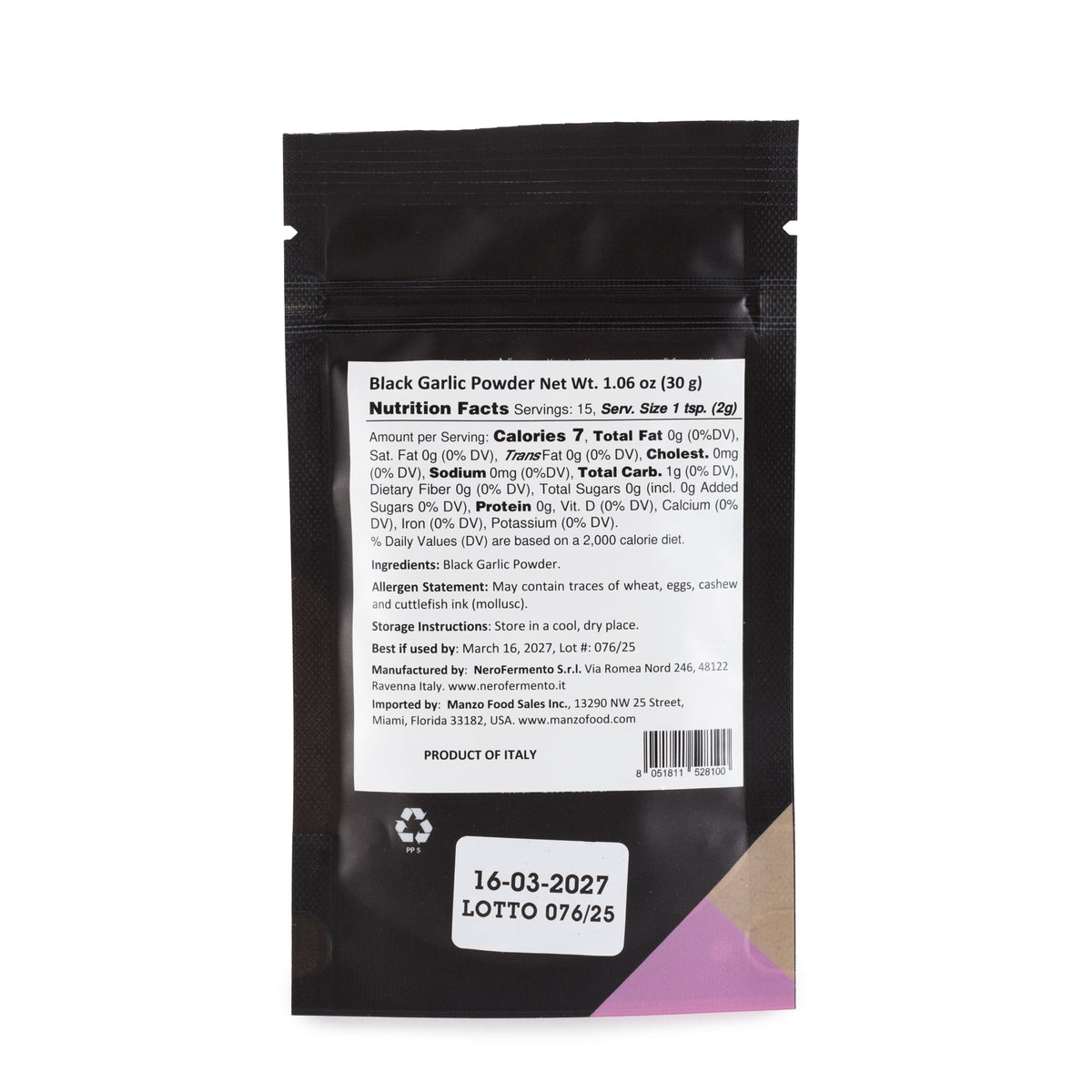 NERO FERMENTO Italian Whole Black Garlic Powder 1.05 oz (30 g)