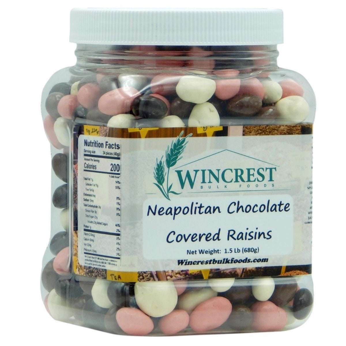 Wincrest Neapolitan Chocolate Raisins - 1.5 Lb Tub