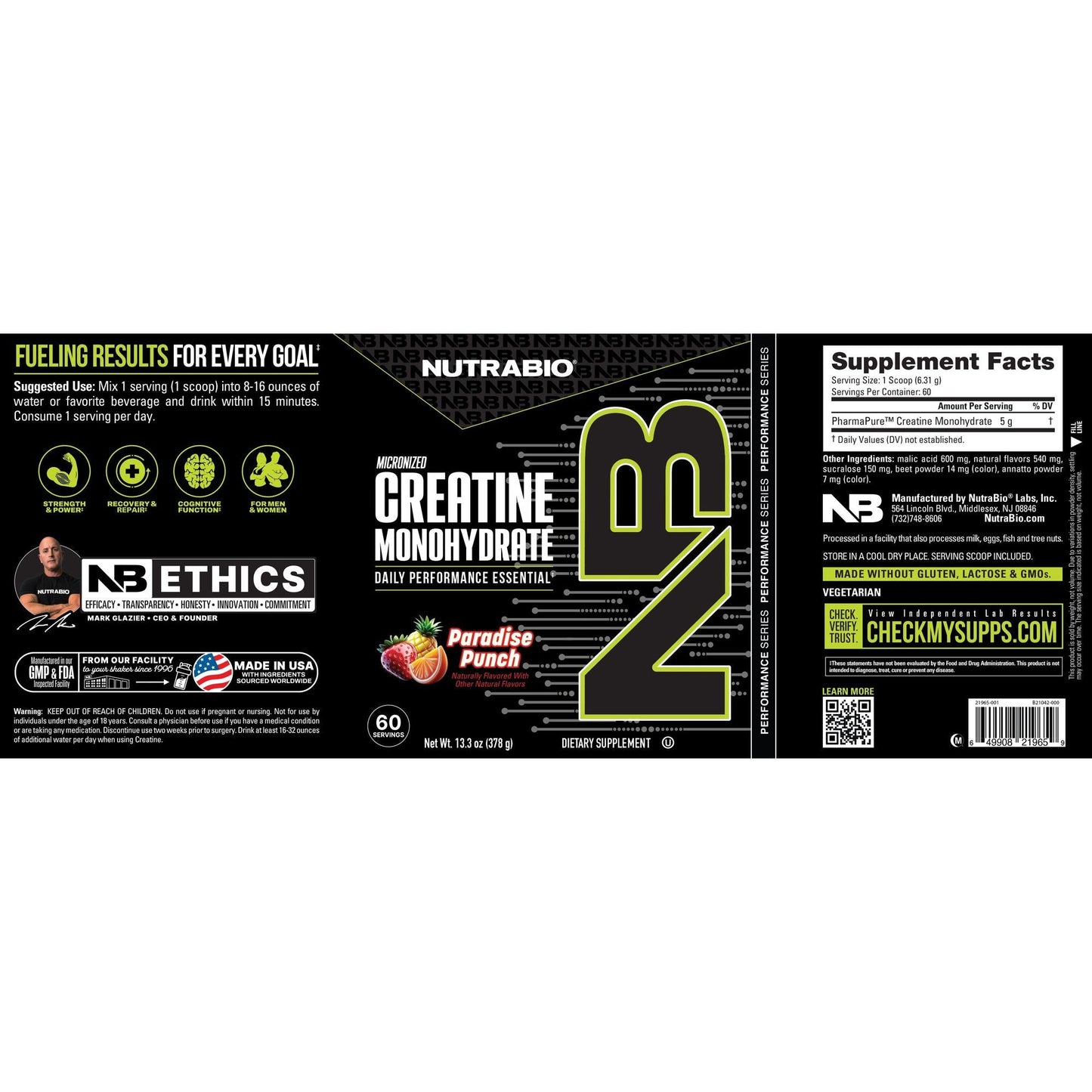 NutraBio Creatine Monohydrate Powder