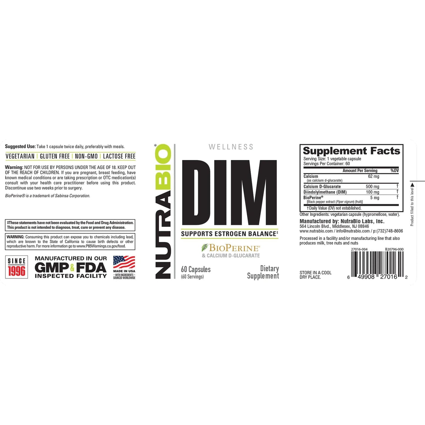 NutraBio DIM - 60 Capsules