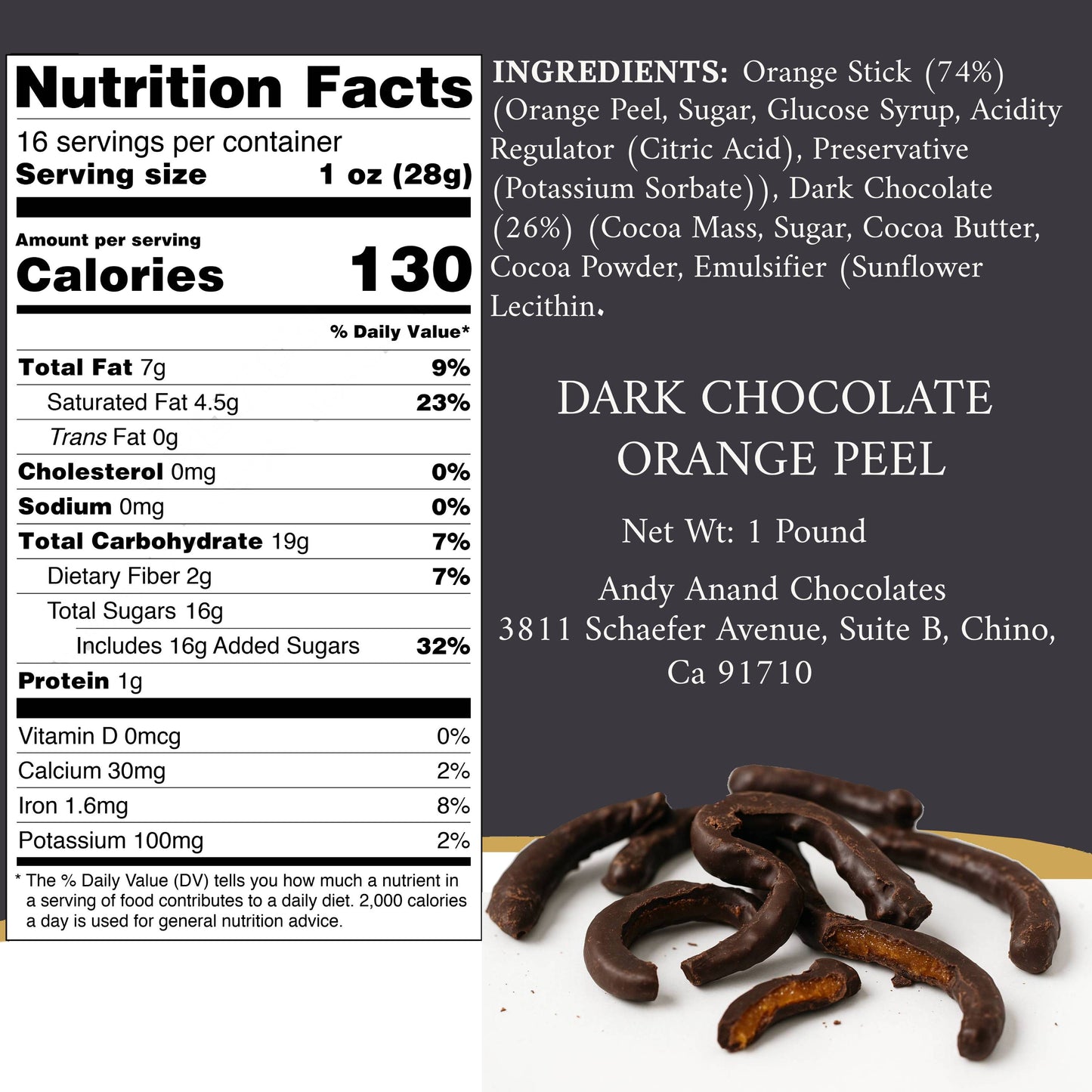 Andy Anand Vegan Chocolate Covered Orange Peels – Dark Chocolate Gift Box, 1 lb, Made with 60% Chocolate (Cocoa Butter)