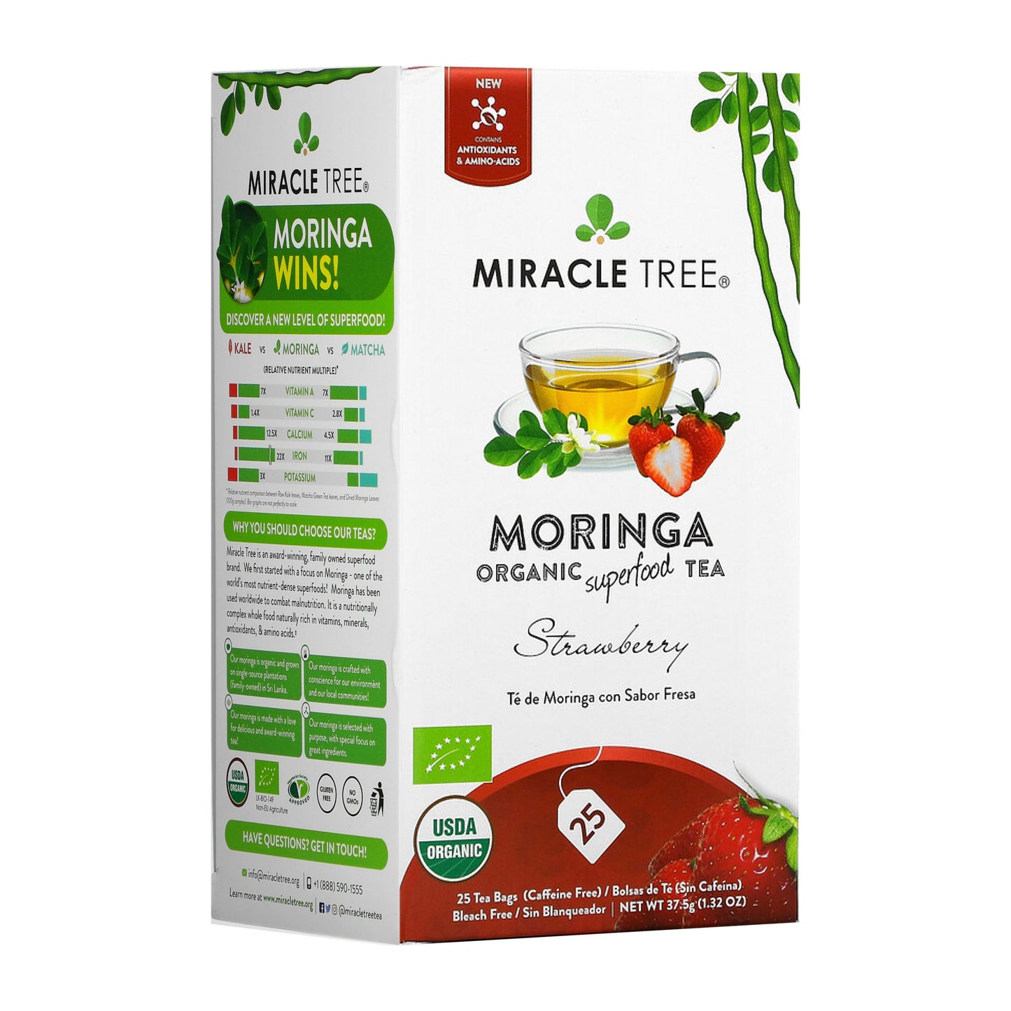Organic Moringa Tea - Strawberry - Caffeine-Free Herbal Tea