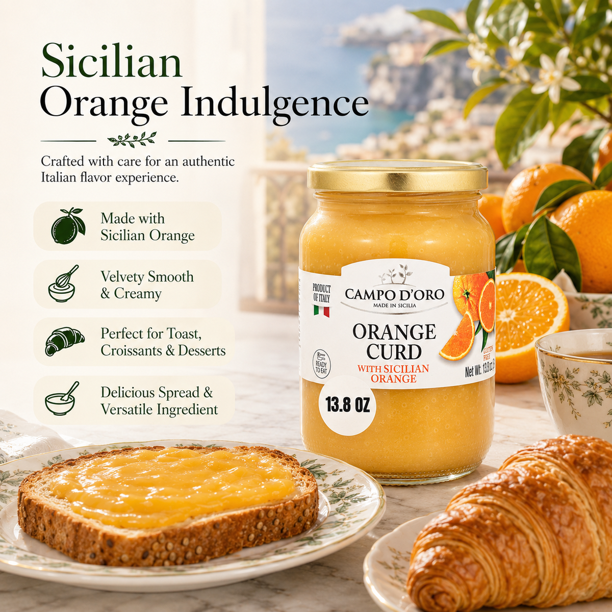 Campo D'Oro, Orange Curd, Sicilian Orange custard cream 13.8 oz