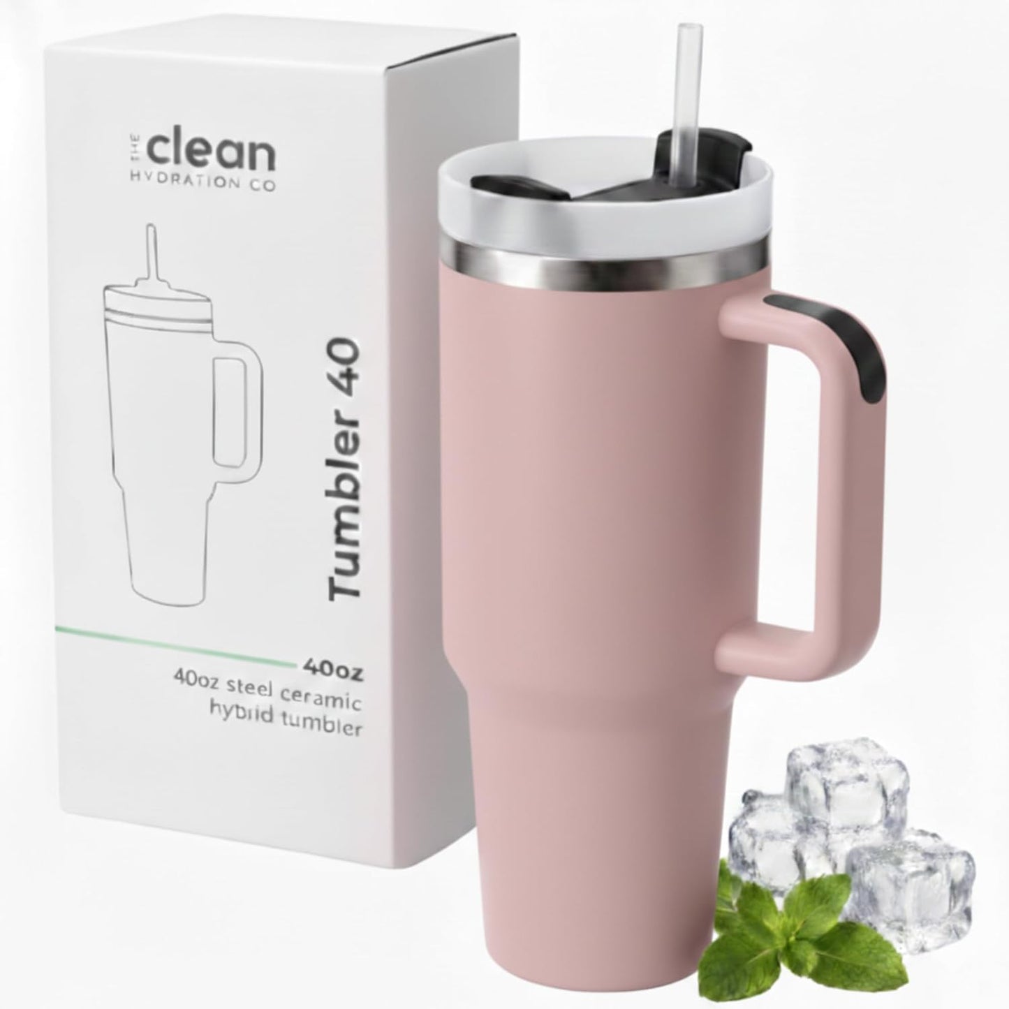 THE CLEAN HYDRATION CO. Insulated Ceramic Coated 40 oz Tumbler with Handle - (Aqua)