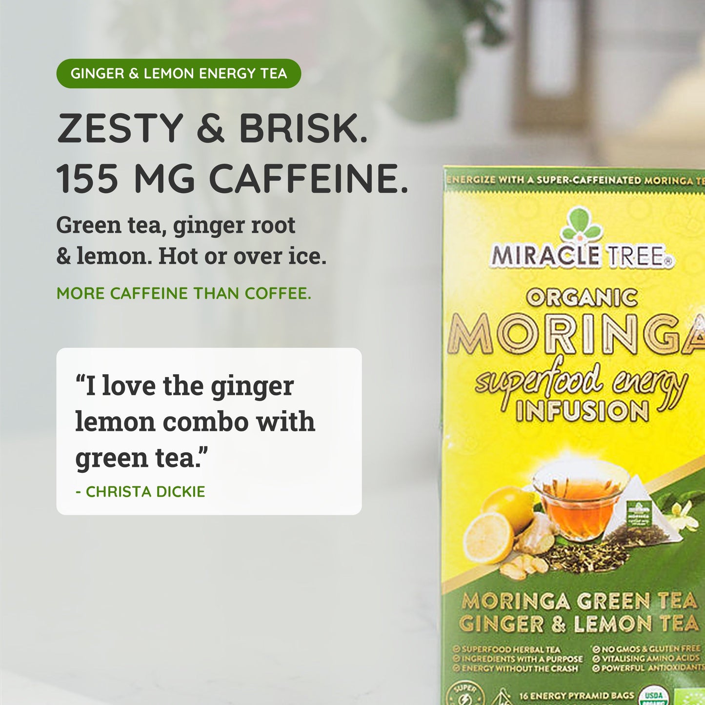 Organic Moringa Energy Tea - Ginger Lemon - Natural Coffee Alternative