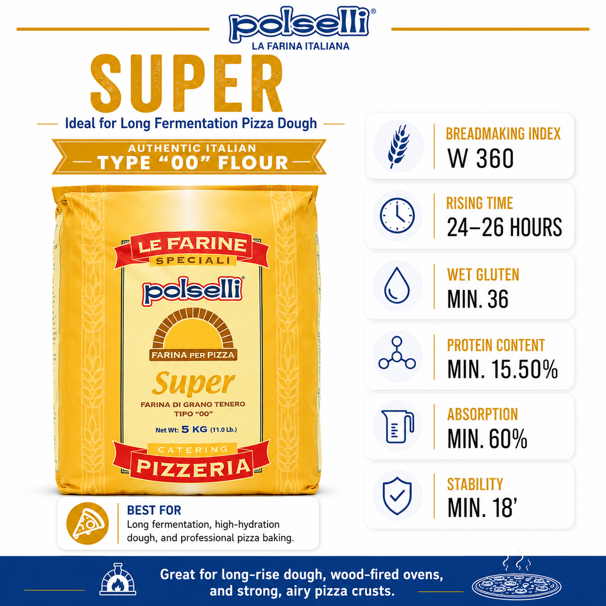 Polselli, Super Tipo 00 Pizza Flour, 11 lb (5 kg)