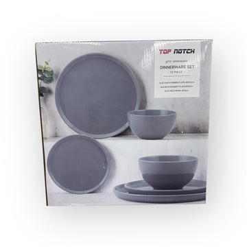 Top Notch Grey Stoneware 12-Piece Dinnerware Set