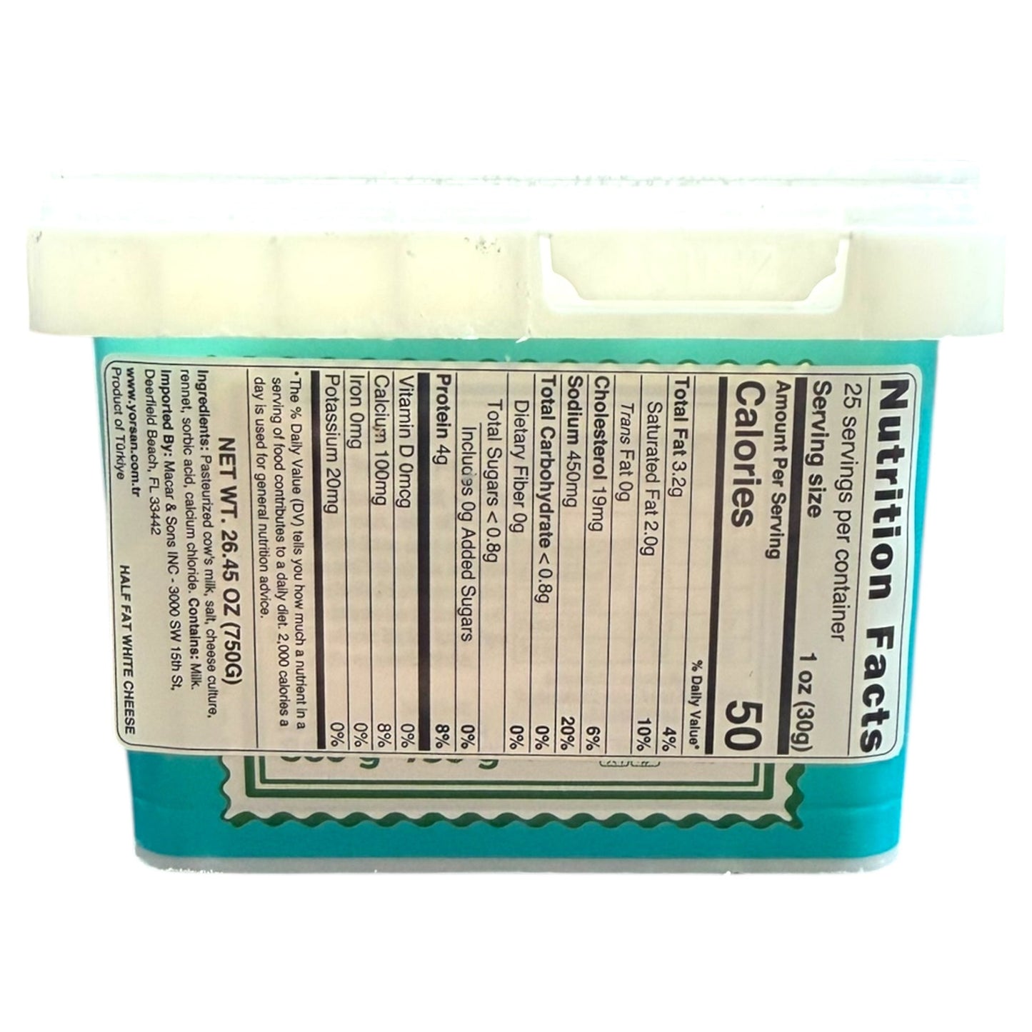 Yorsan Half Fat White Cheese 750g - Creamy, Healthy Snack Option, Perfect for Cooking and Salads