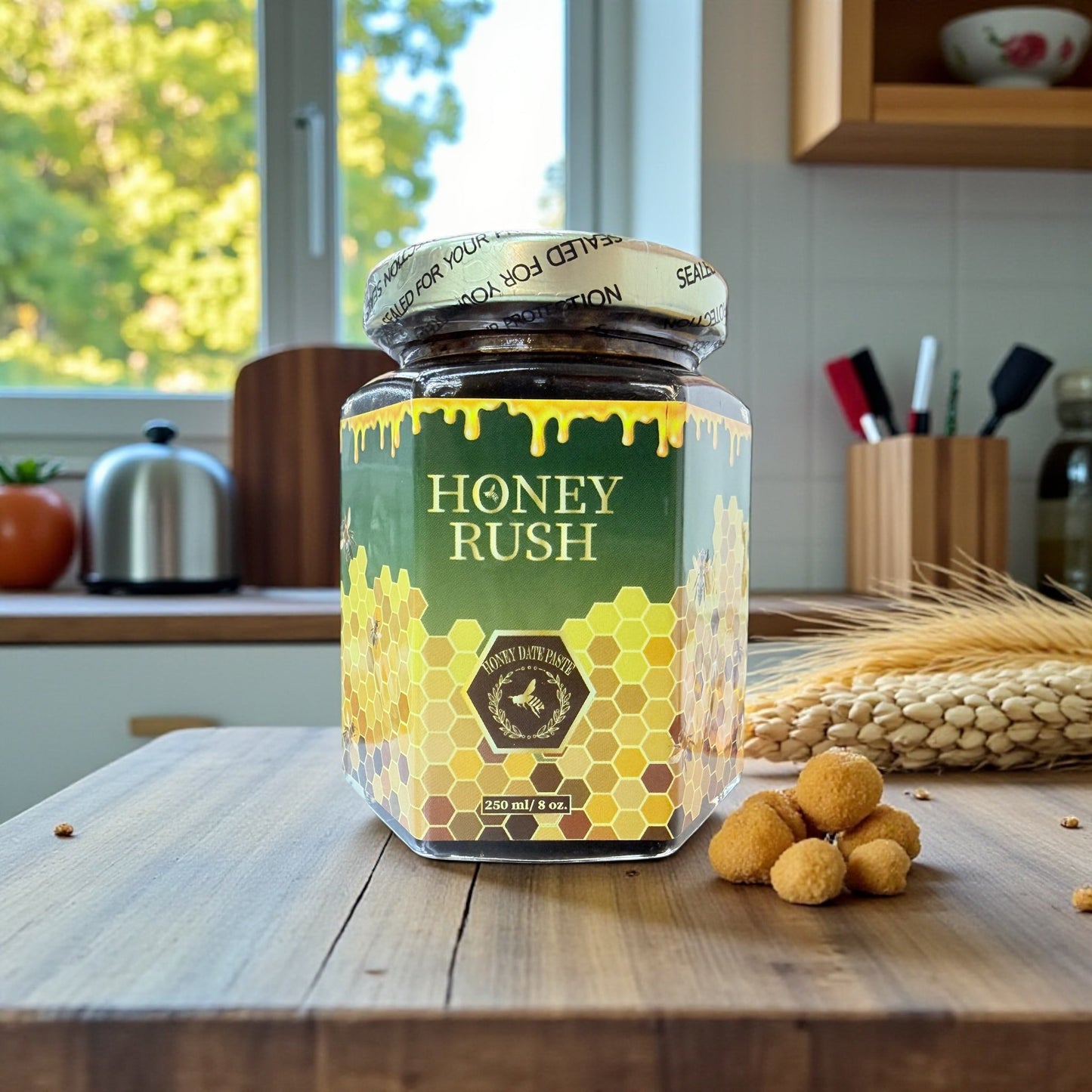 HONEY RUSH Artisan Honey - Energy  Support (8 OUNCES) honey jar