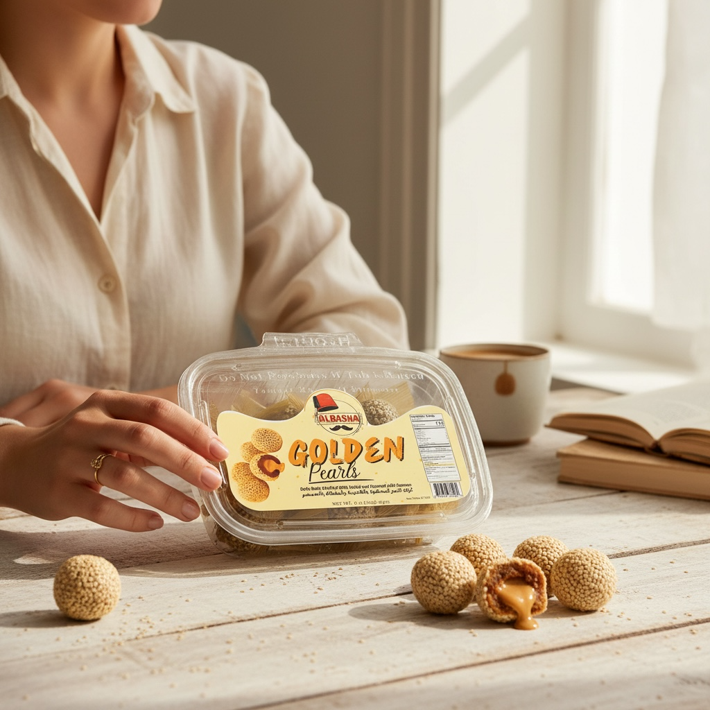 Golden Pearls Date Balls Stuffed With Tahini And Covered With Sesame - Authentic Middle Eastern Treat