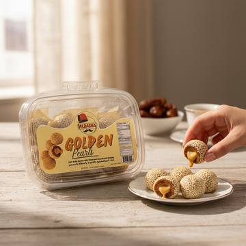 Golden Pearls Date Balls Stuffed With Tahini And Covered With Sesame - Authentic Middle Eastern Treat