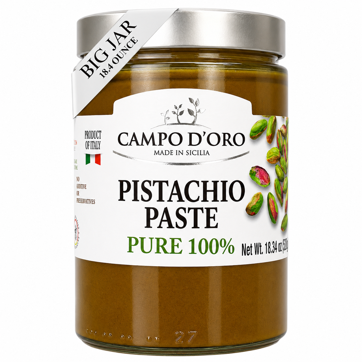 Campo D'Oro, Pure Pistachio Paste, 100% Pistachio, 18.34 oz