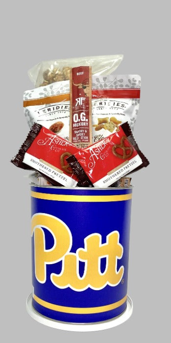 Pitt Panthers Gift Tin Basket - Savory or Sweet Snacks - Made in USA