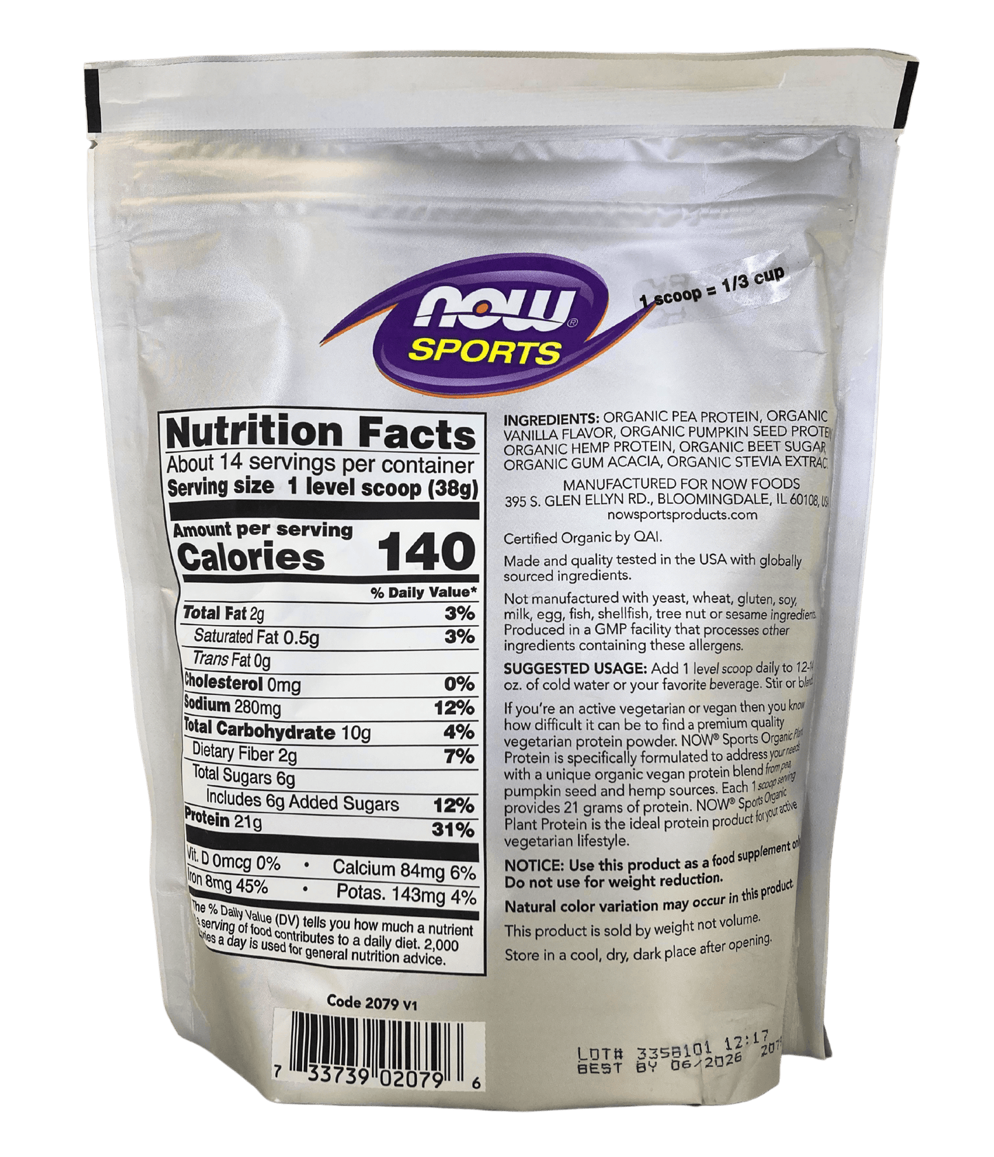 Plant Protein Powder, Organic, 1.2 lb