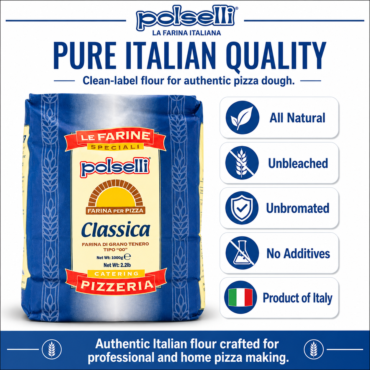 Polselli Classica Tipo 00 Pizza Flour, Authentic Neapolitan Pizza Flour, 5 kg (11 lb)