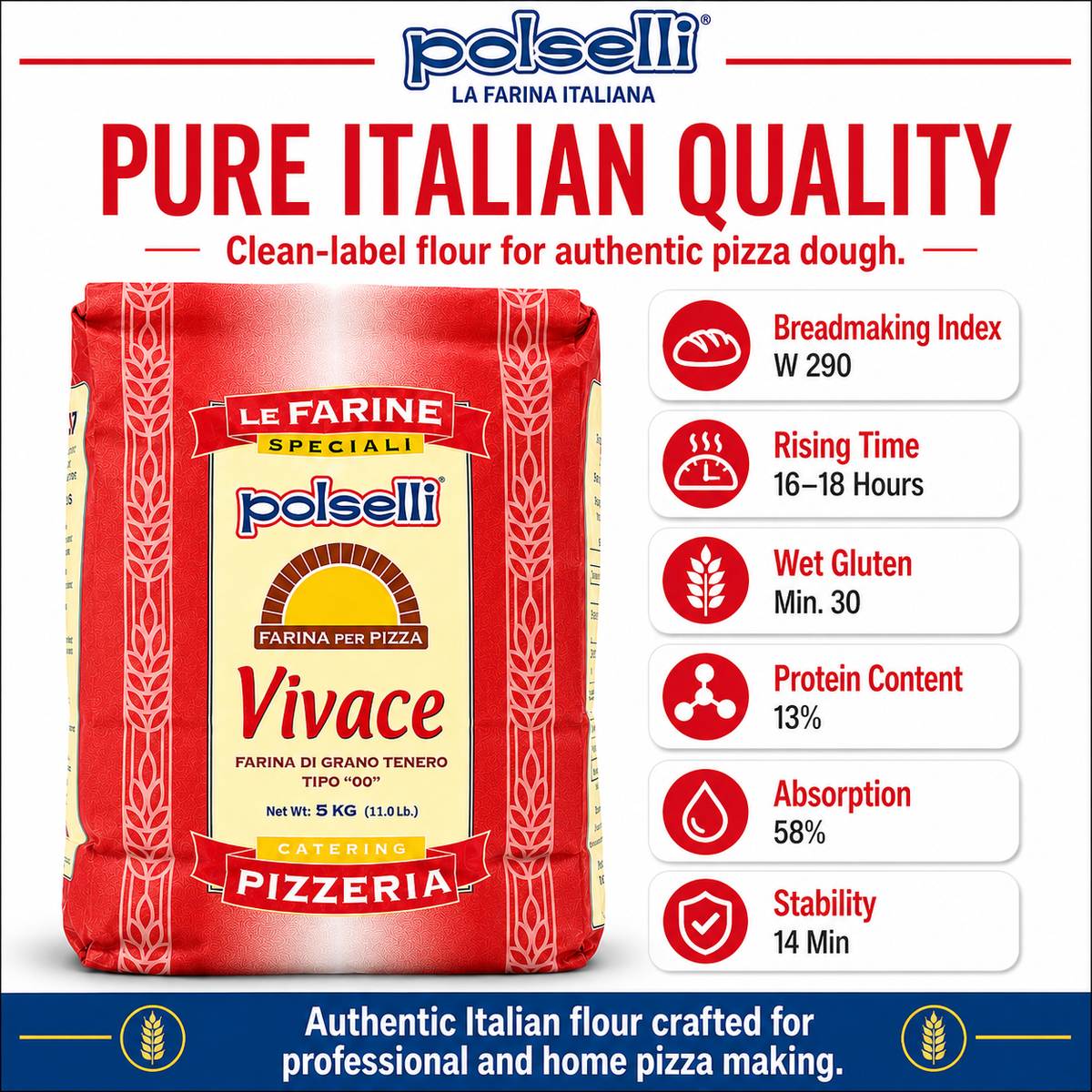 Polselli, Vivace Tipo 00 Pizza Flour, 11lb (5 kg)