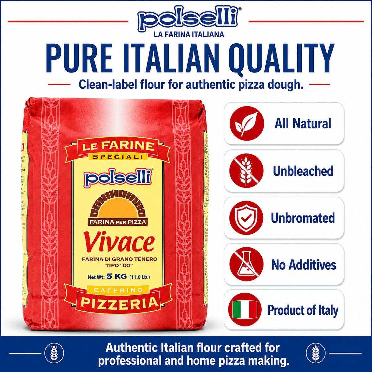 Polselli, Vivace Tipo 00 Pizza Flour, 11lb (5 kg)
