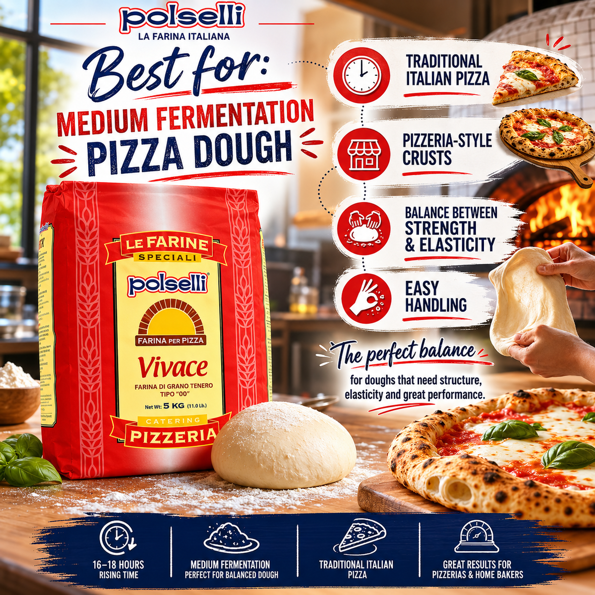 Polselli, Vivace Tipo 00 Pizza Flour, 11lb (5 kg)