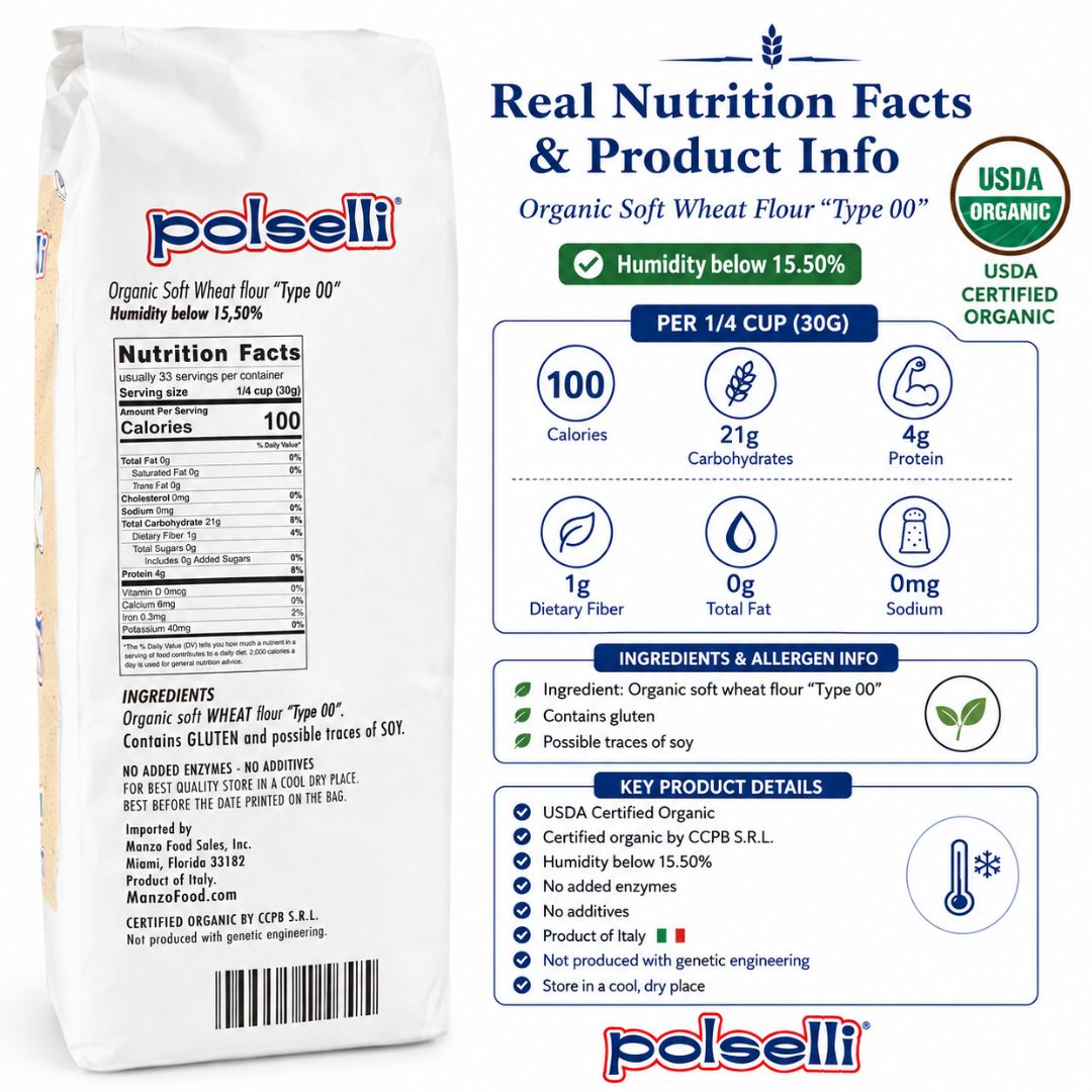 Polselli, Organic Tipo 00 Italian Flour – 5 kg (11 lb)