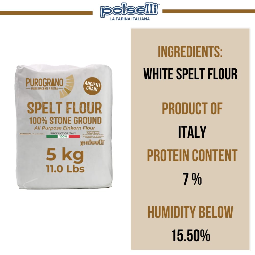 Polselli PuroGrano Spelt (Farro) Flour – 5kg (11 lb)