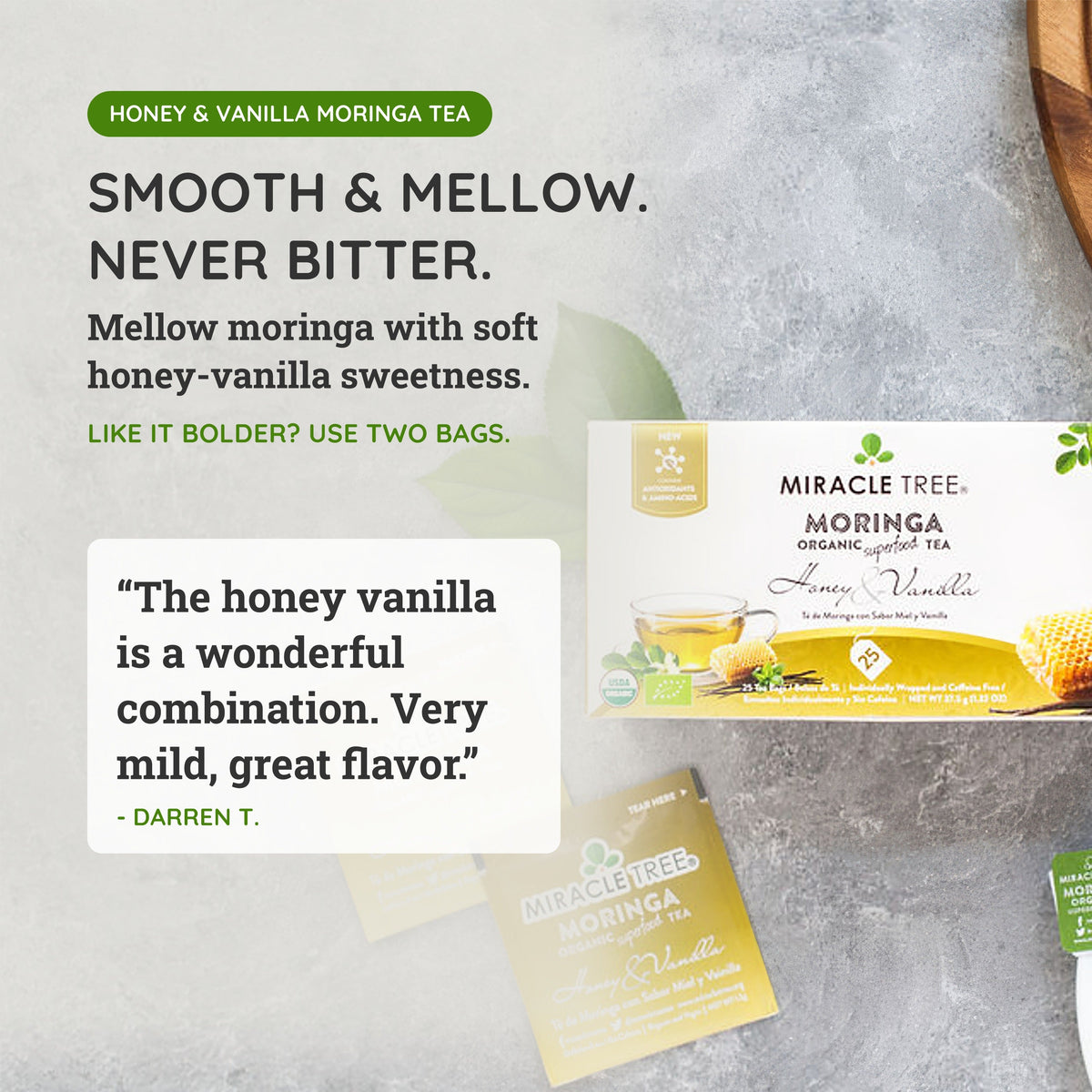 Organic Moringa Tea - Honey & Vanilla - Caffeine-Free Herbal Tea