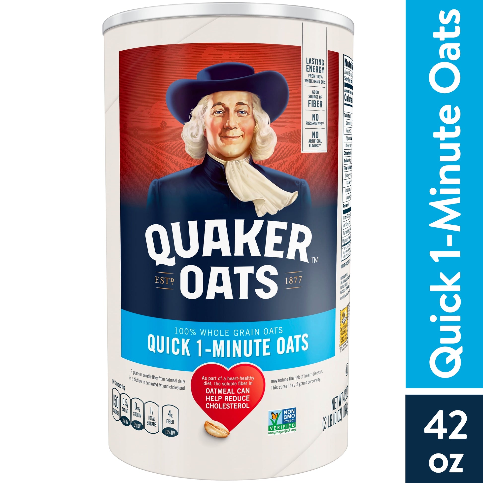 Quaker, Quick 1 Minute Oats, Oatmeal, Quick Cook Oatmeal, 42 Oz Canister