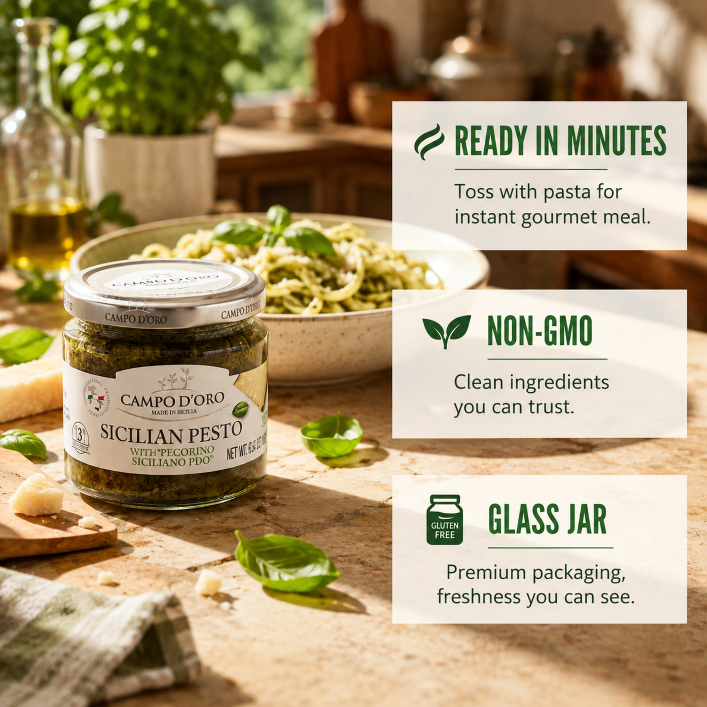 Campo D'Oro, Basil Pesto with Pecorino, 6.35 oz