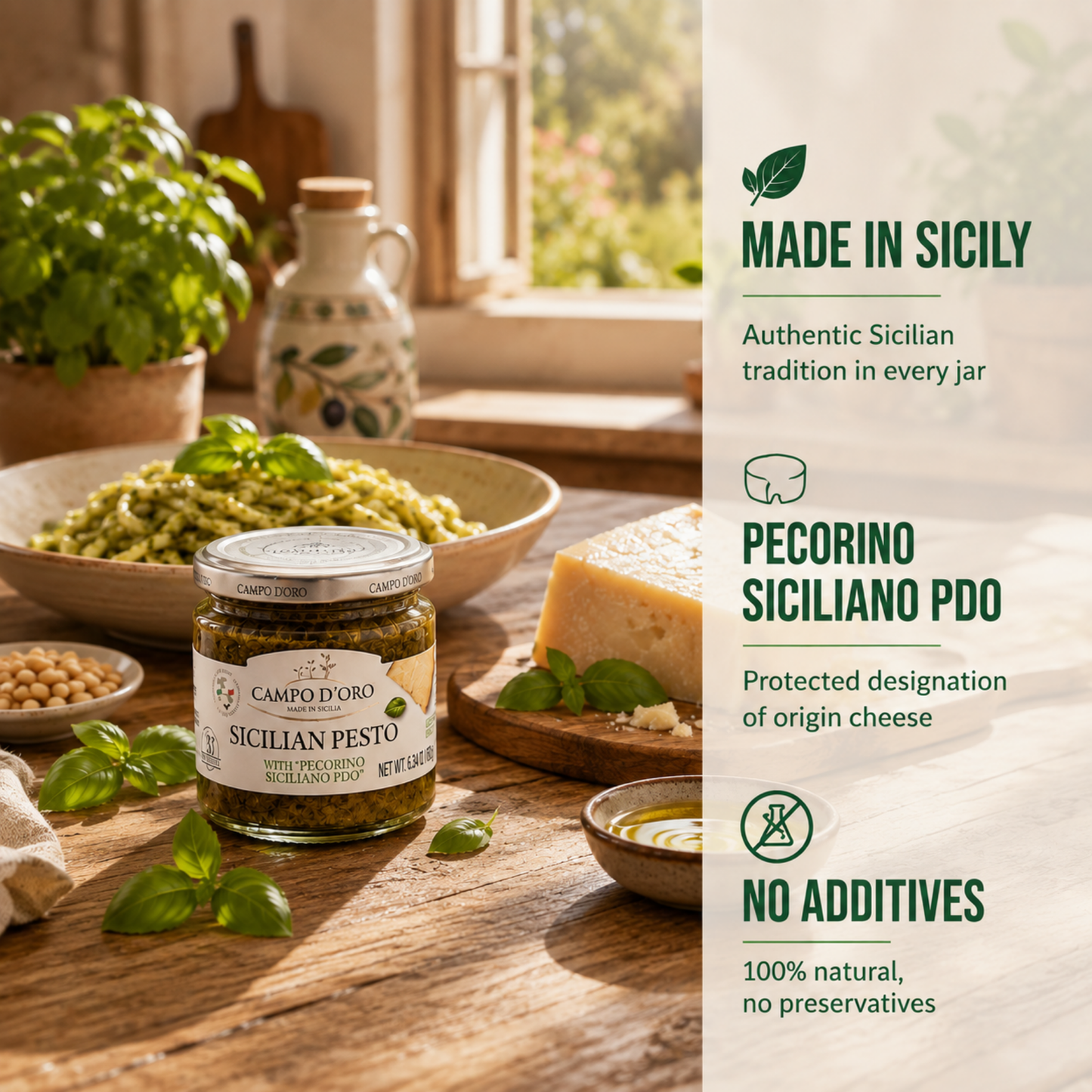 Campo D'Oro, Basil Pesto with Pecorino, 6.35 oz