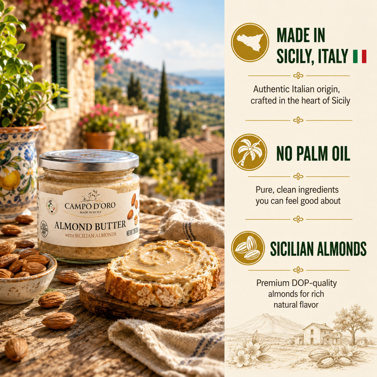 Campo D'Oro, Almond Butter Sweet Cream Spread 6.35 oz