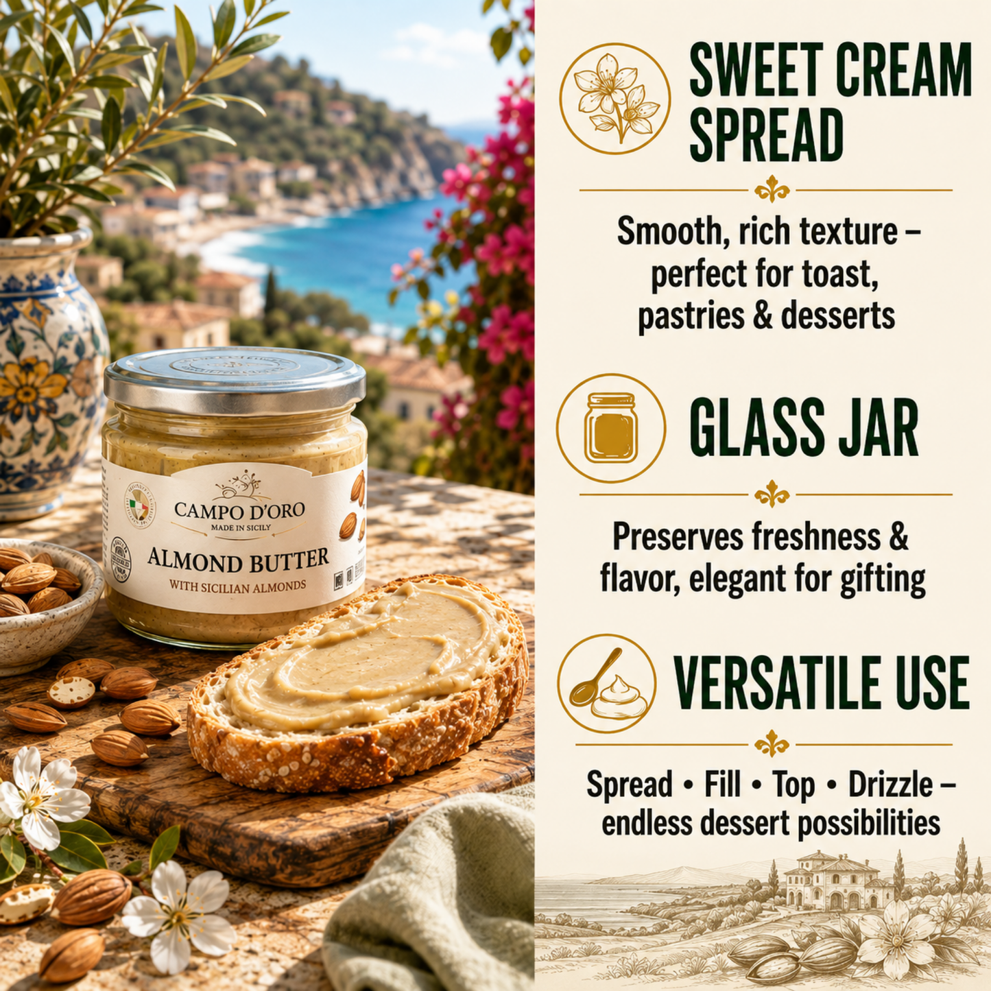 Campo D'Oro, Almond Butter Sweet Cream Spread 6.35 oz