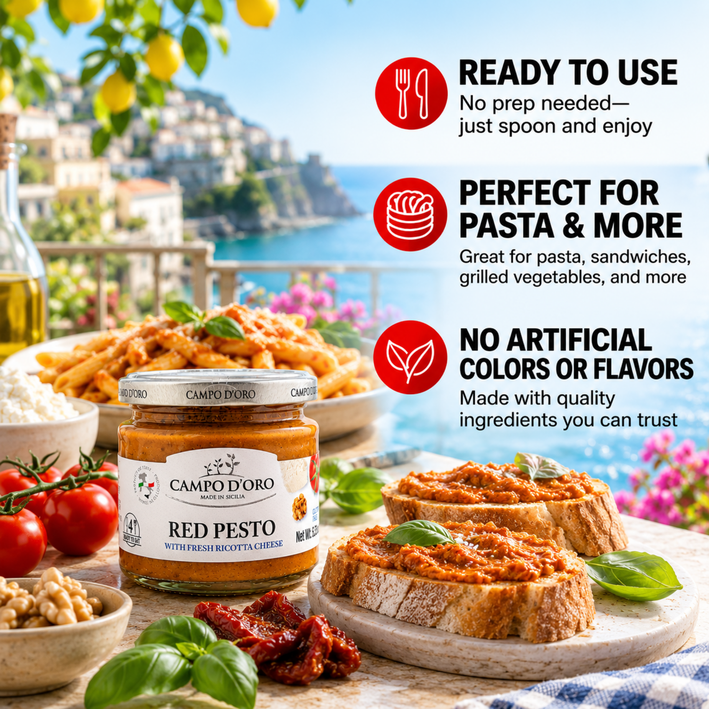 Campo D'Oro, Red Pesto Sauce, Sundried Tomato Pesto, 6.35 0oz