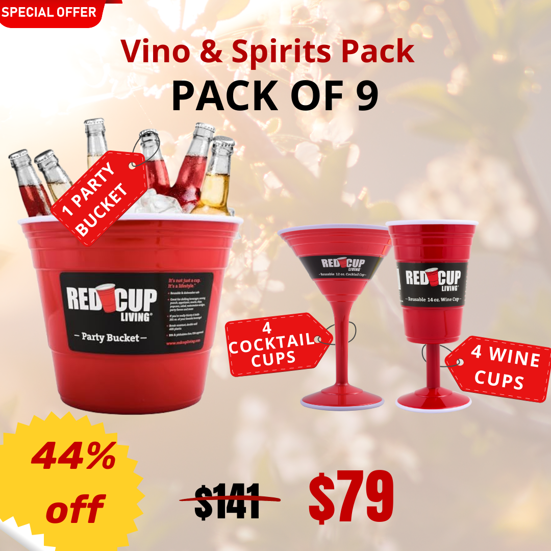Redcupliving Vino & Spirits Bundle | 4 Wine Cups, 4 Cocktail Cups & Party Bucket