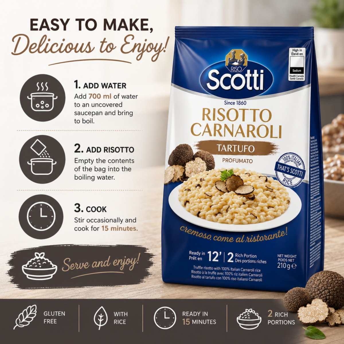 Riso Scotti Buona Idea Ready Risotto 15 Minute (Truffle) – 7.4 oz (2 Servings)