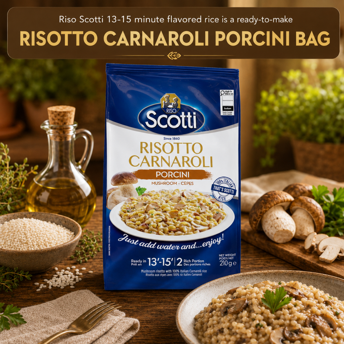 Riso Scotti Buona Idea Ready Risotto 15 Minute (Porcini) – 7.4 oz (2 Servings)