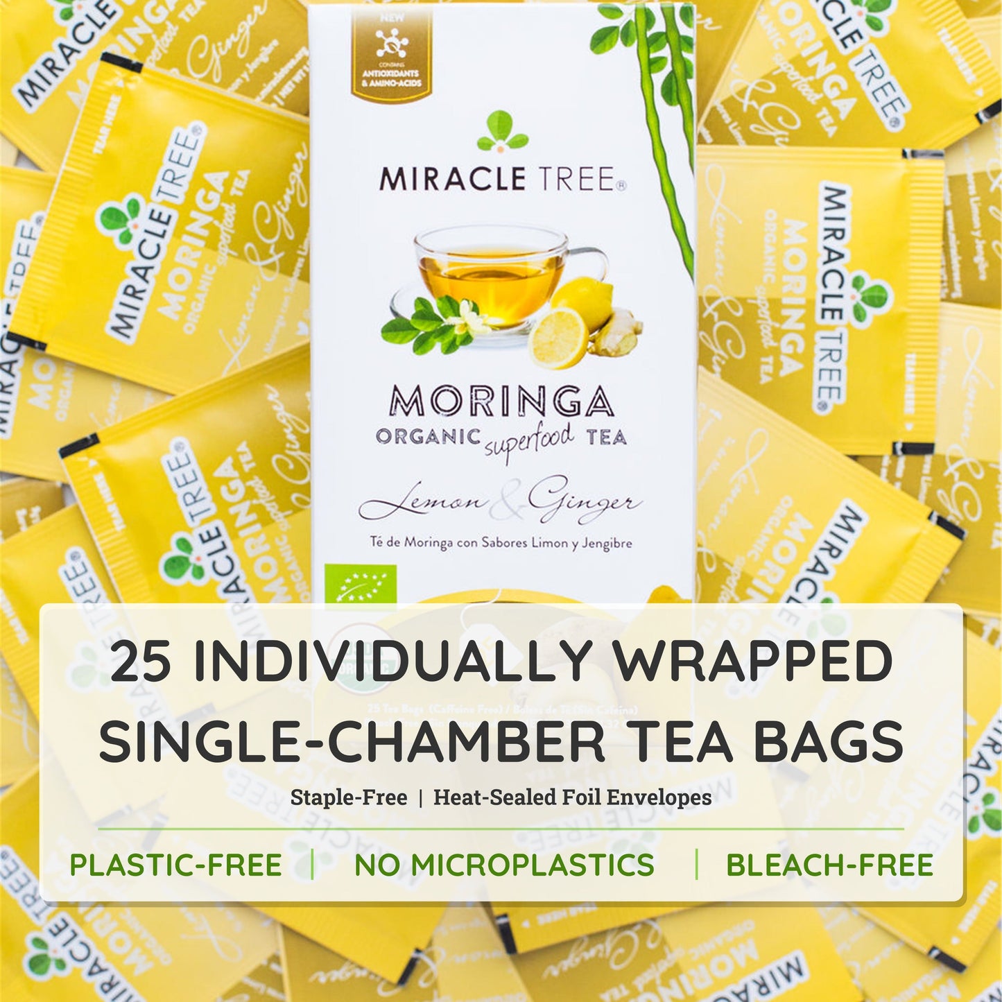 Organic Moringa Tea - Lemon & Ginger - Caffeine-Free Herbal Tea