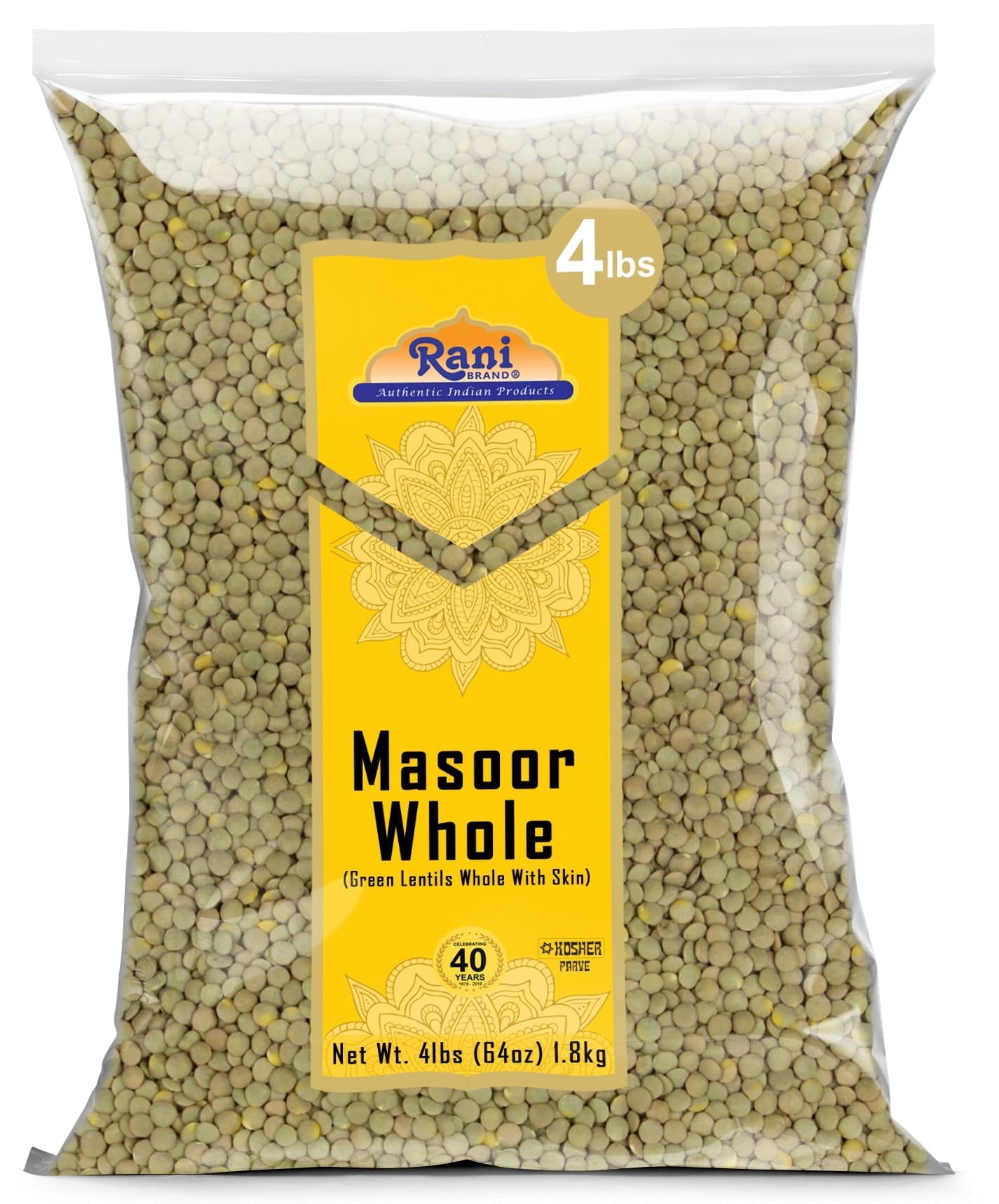 Rani Masoor Whole (Green Lentils Whole With Skin) 64Oz (4Lbs) 1.81Kg Bulk ~ All Natural | Vegan | Gluten Friendly | Non-Gmo | Ko