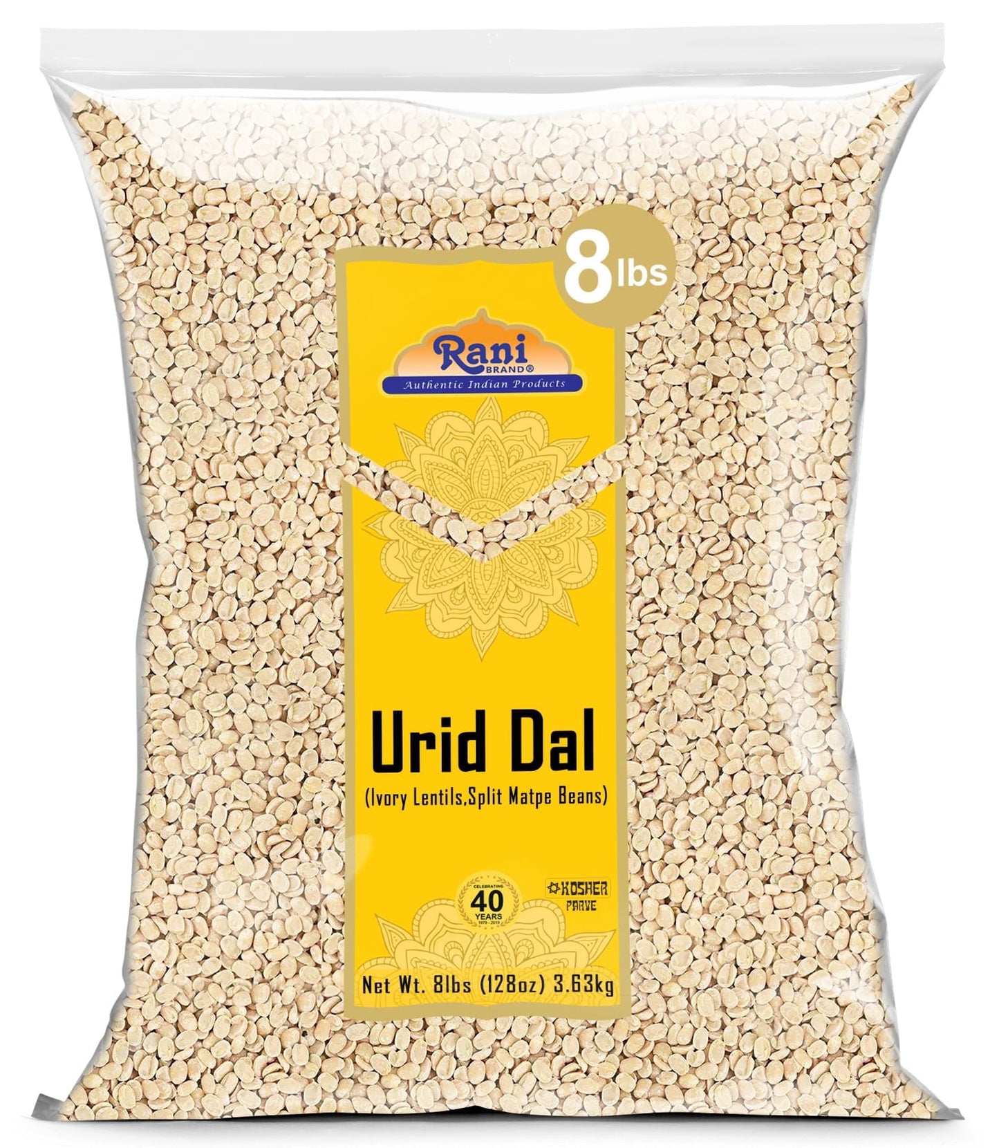 Rani Urid/Urad Dal (Split Matpe Beans Skinless) Indian Lentils 128Oz (8Lbs) 3.63Kg Bulk ~ All Natural | Gluten Friendly | Non-Gm