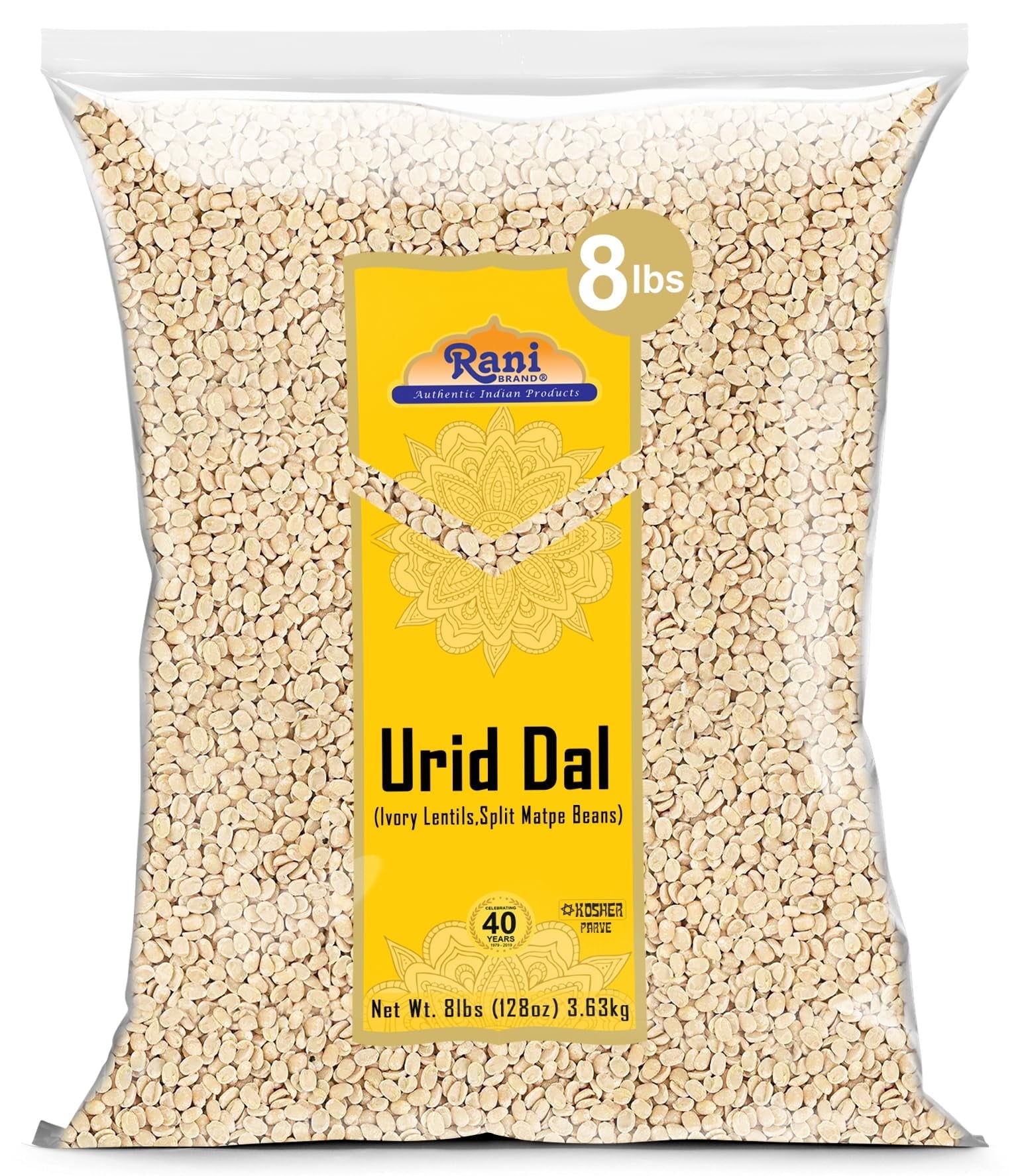 Rani Urid/Urad Dal (Split Matpe Beans Skinless) Indian Lentils 128Oz (8Lbs) 3.63Kg Bulk ~ All Natural | Gluten Friendly | Non-Gm