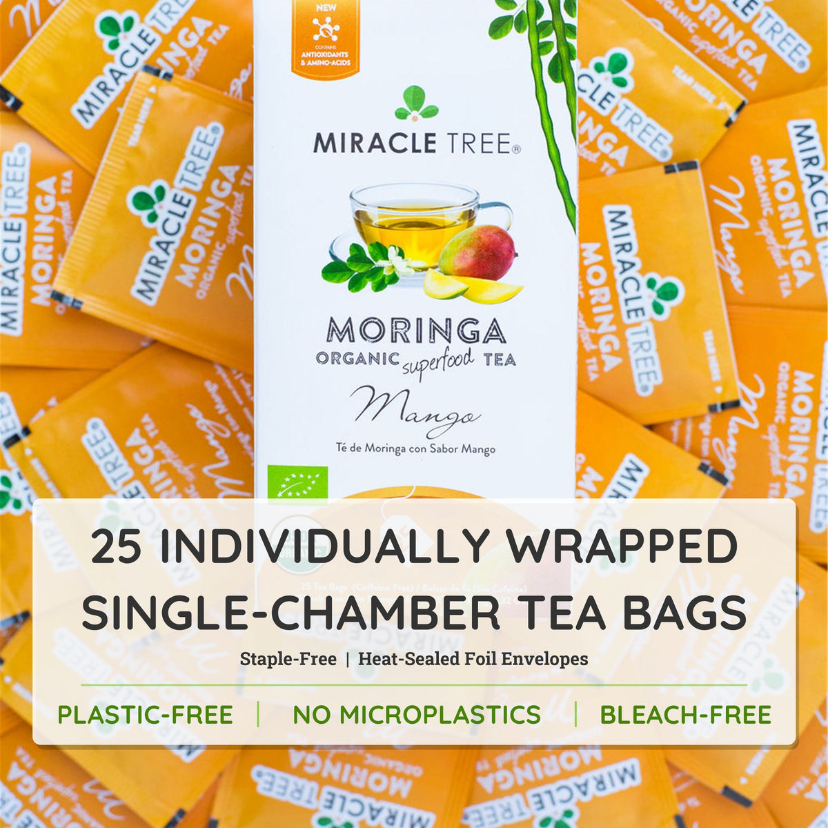 Organic Moringa Tea - Mango - Caffeine-Free Herbal Tea