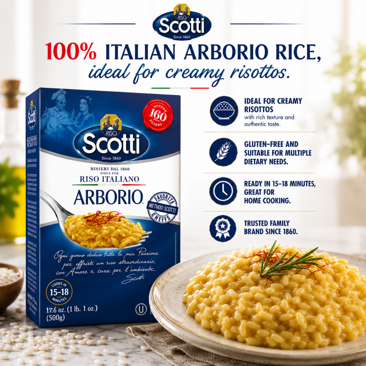 Riso Scotti Arborio Rice – 2.2 lb (1 kg)