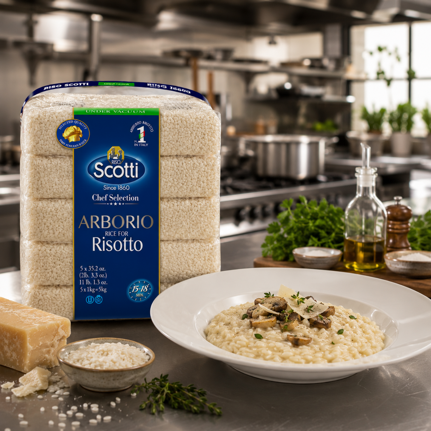 Riso Scotti Italian Arborio Risotto Rice – 5 x 1 kg (11 lb)