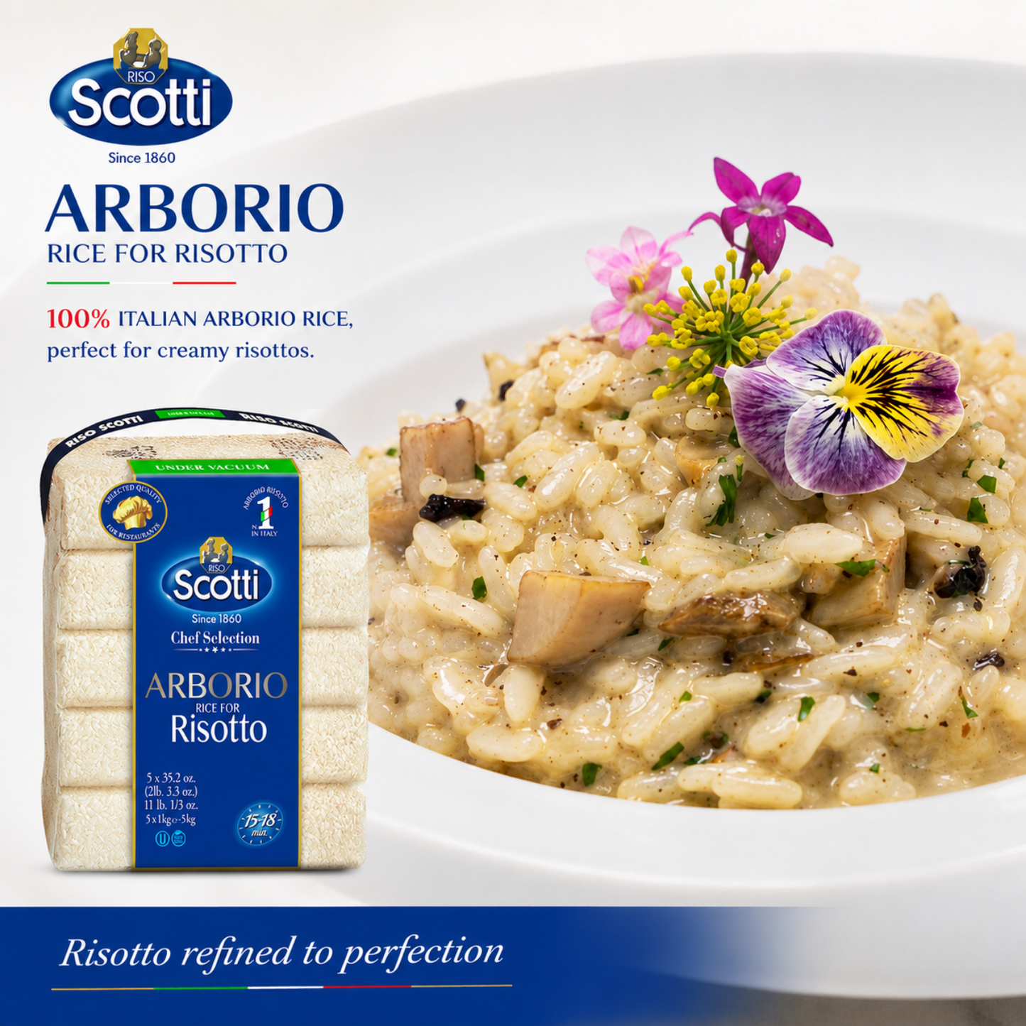 Riso Scotti Italian Arborio Risotto Rice – 5 x 1 kg (11 lb)