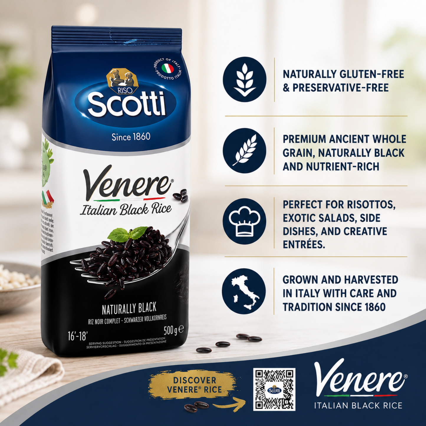 Riso Scotti, Venere Black Italian Rice, 1.1 lb (500 g)